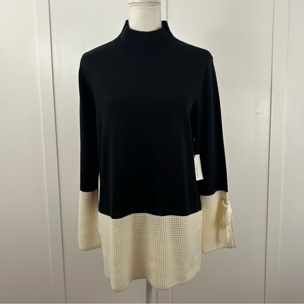 NWT Calvin Klein womens black and cream sweater tunic size L